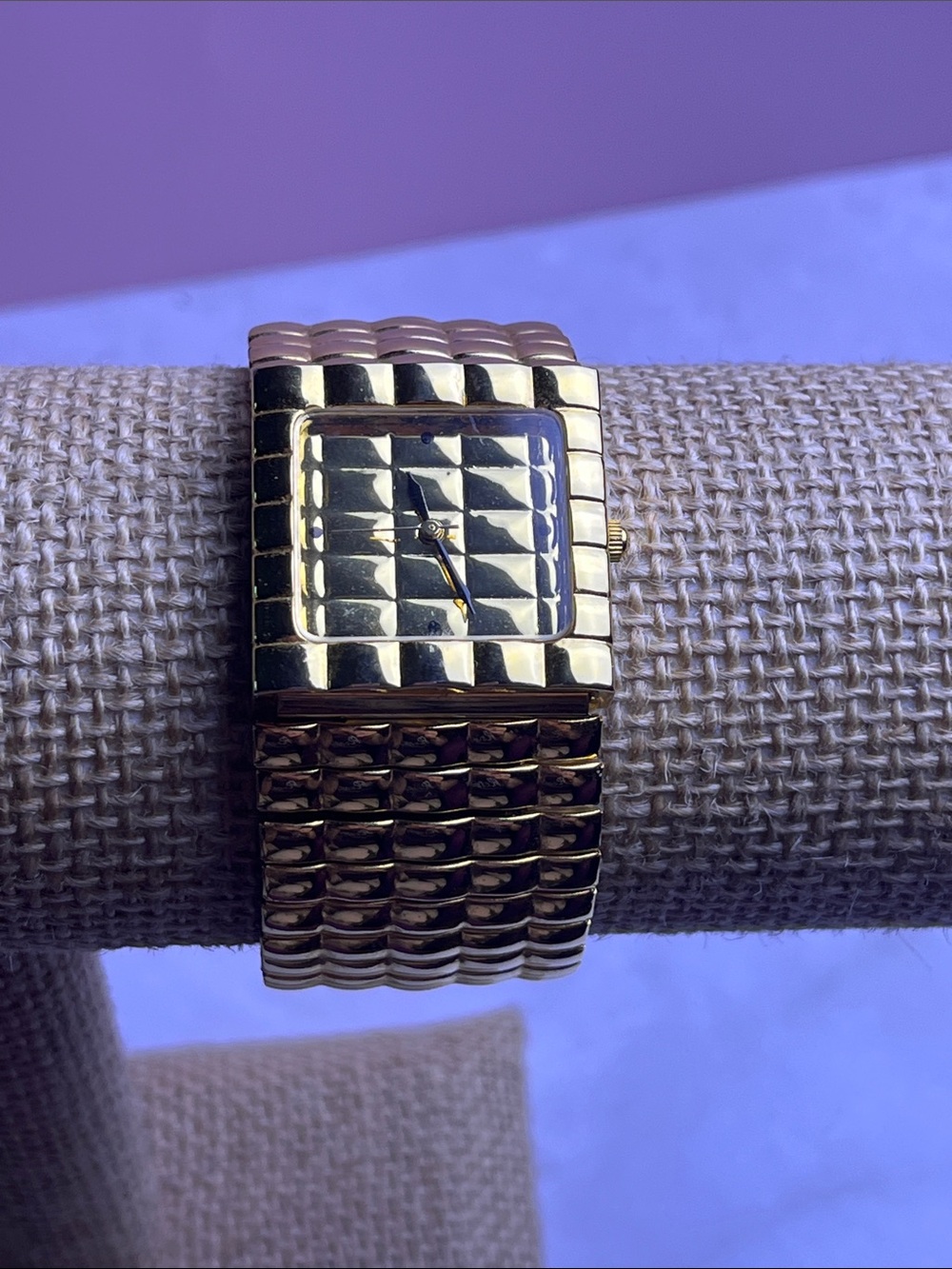 Joan Rivers Gold Quilted Square Dial Bracelet Watch 28mm New Battery